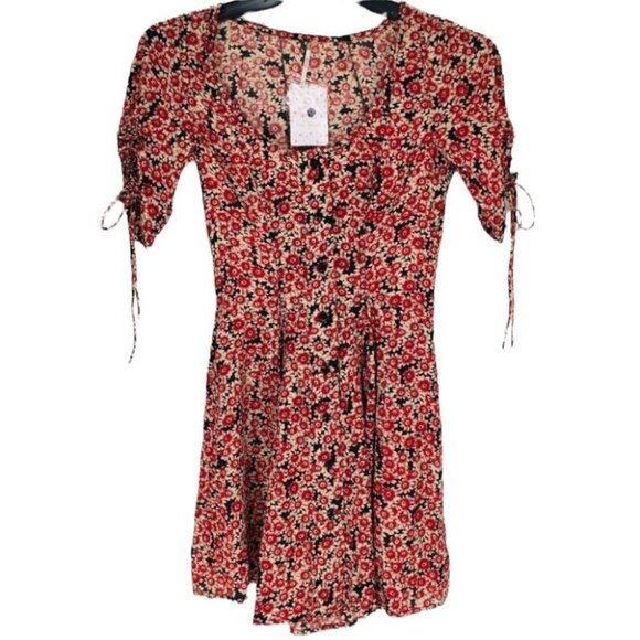 Free People Boho Laced Up Floral Mini Dress - Picture 4 of 10